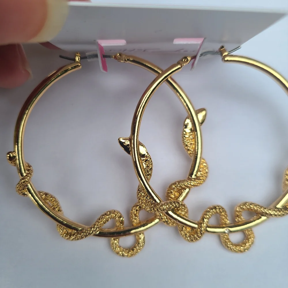Betsey Johson Slithering Snake Gold Earrings - Picture 3 of 5